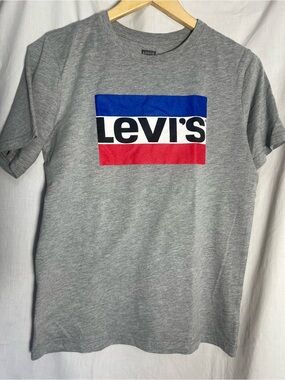 Levi's Gray Tee with Blue, White & Red Logo Block